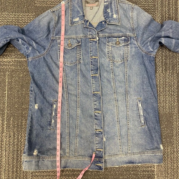 Torrid Medium Wash Longline Destructed Denim Jacket Size 3 - Picture 12 of 13